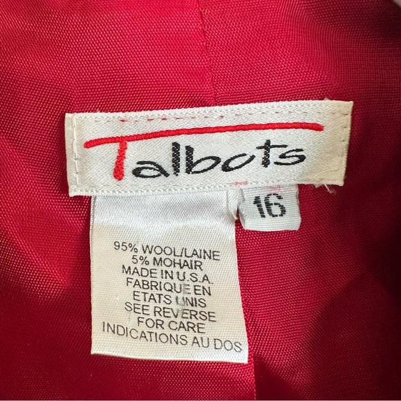 Vintage Talbots sz 16 Red Plaid Wool Blazer Jacket Velvet trim Christmas Holiday - Picture 6 of 7